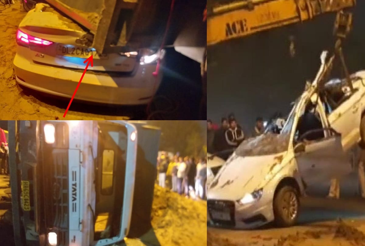 delhi rohini dumper apparently overturned while attempting a U turn at high speed 3 dead see photos