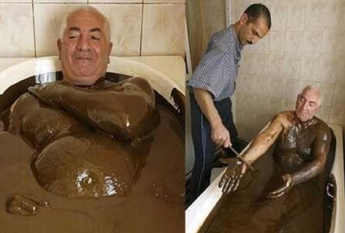 People baths in Crude Oil in Azerbaijan for Therapeutic Treatments