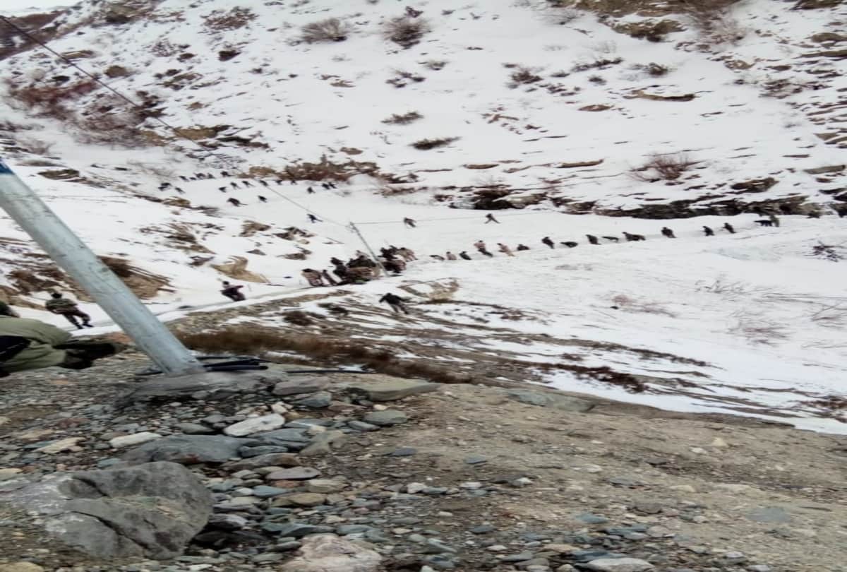 pics of avalanche in which five army personnel goes missing in kinnaur himachal