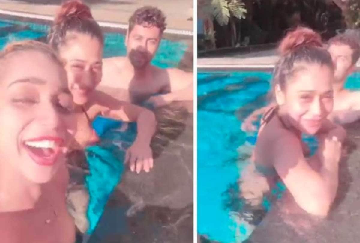 sara khan and ankit gera cozy in swimming pool photo viral