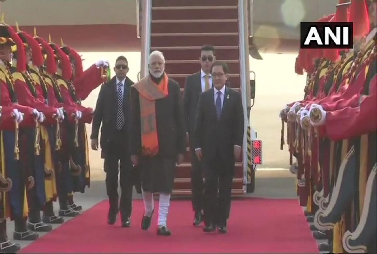 Prime Minister Narendra Modi arrives in Seoul in South Korea