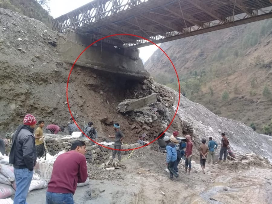 Valley Bridge foundation collapse on Thal Munsiyari route in pithoragarh