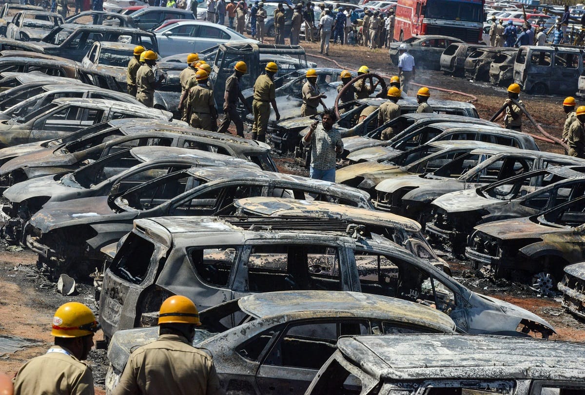 Nearly 300 vehicles destroyed in a fire at parking lot of the venue of Aero India show in Bengaluru