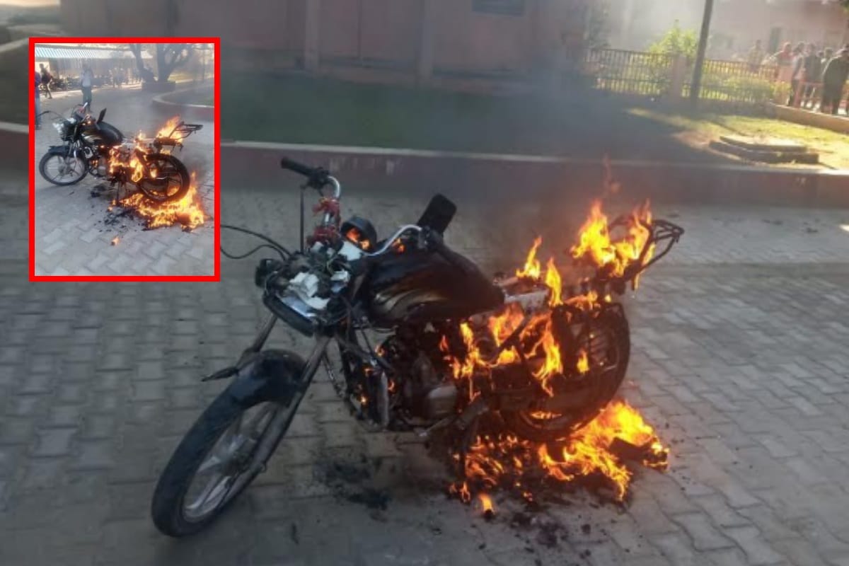 CCSU Meerut, fierce ruckus on food Students burnout a bike in Boys Hostel, police force deployed