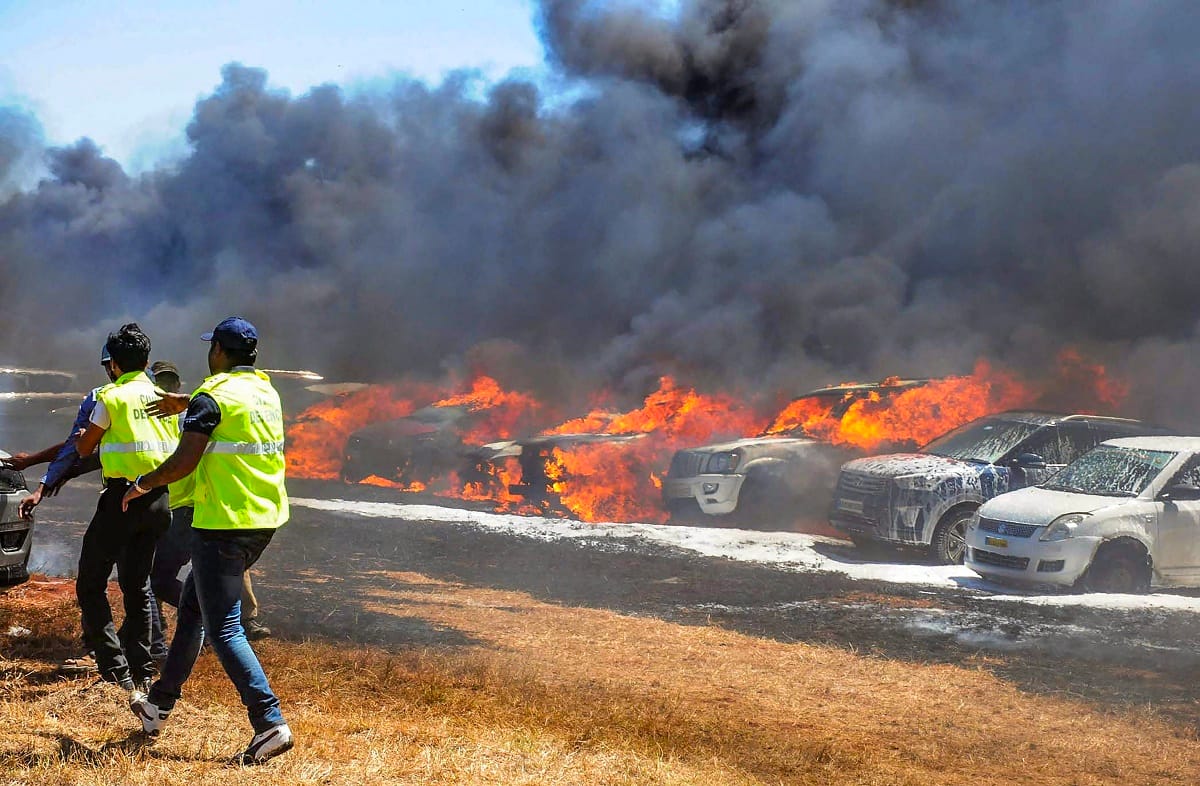 Fire breaks out at car parking area near the venue of Aero India 2019