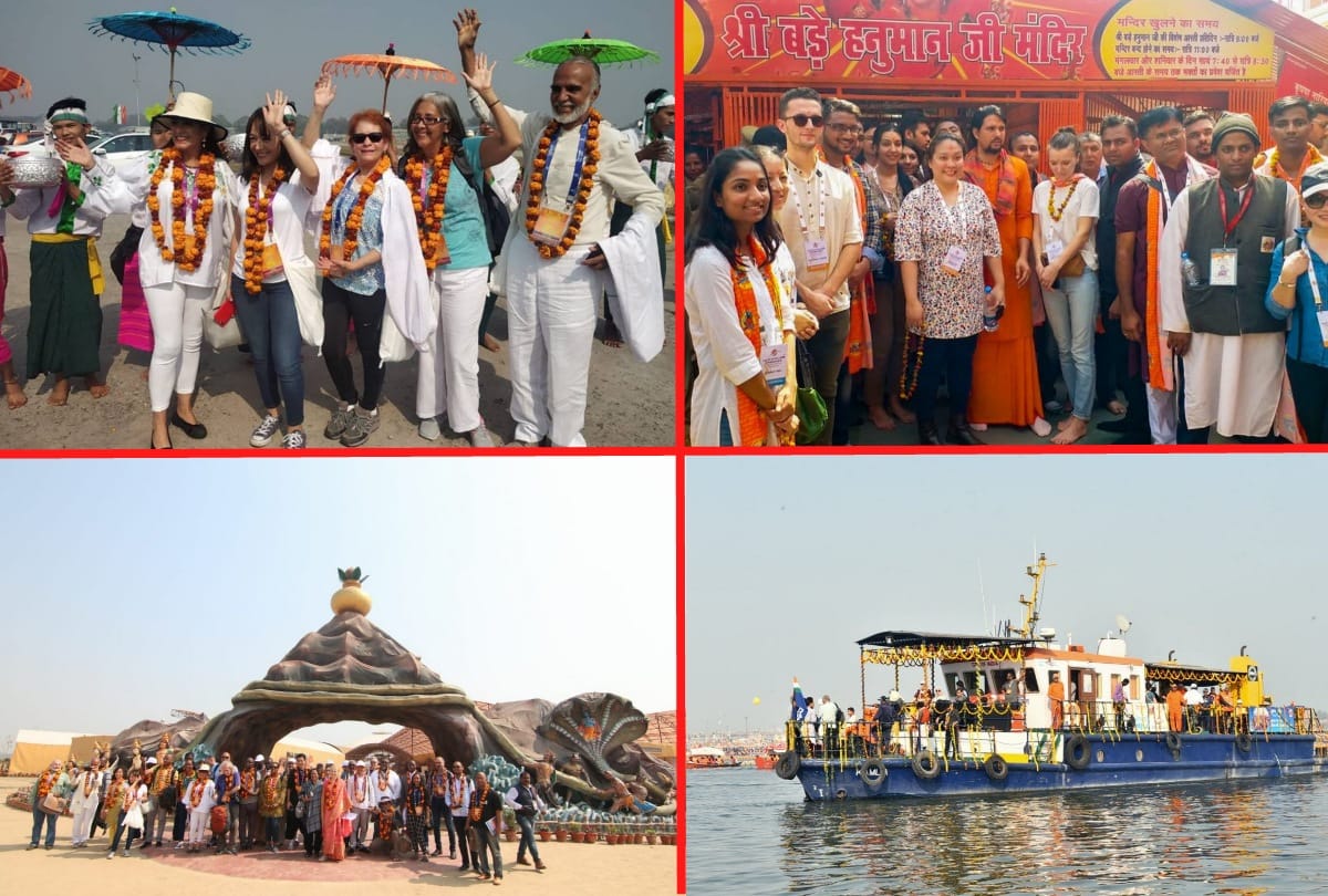 Foreign deligates saw in Indian costumes at kumbh prayagraj see pictures