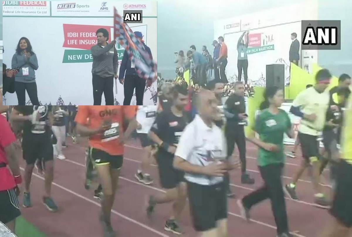 Sachin Tendulkar flagged off New Delhi Marathon at Jawaharlal Nehru Stadium