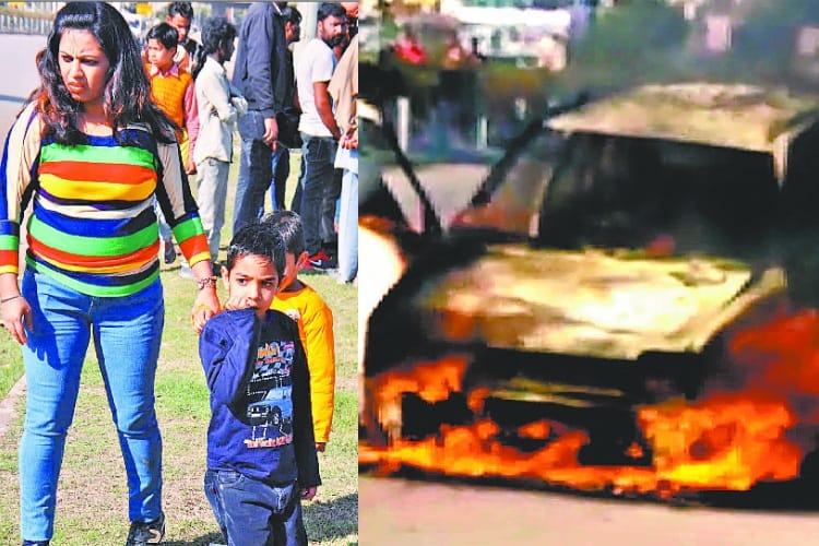 Fire in Running Car on Airport Road in Mohali