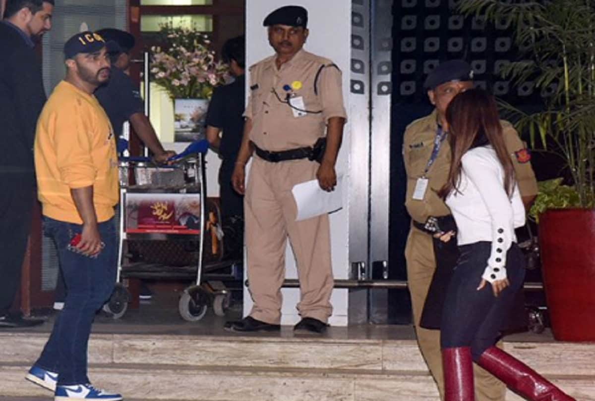 Malaika Arora Arjun Kapoor spotted at Mumbai airport fly out for Akash Ambani Pre-Wedding Party