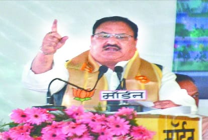 chief minister yogi adityanath and union minister jp nadda in etah