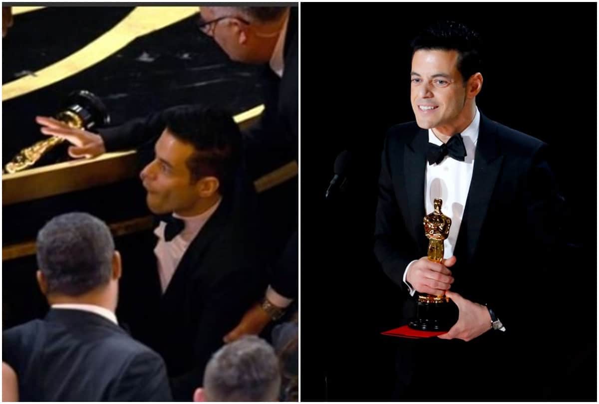 oscars 2019 Best actor Rami Malek falls down to stage
