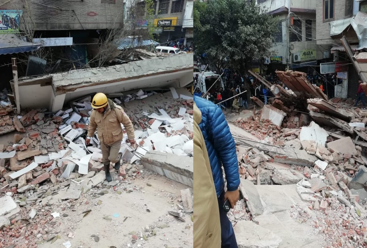 four storey commercial building collapse in karol bagh, fire tenders at spot all details