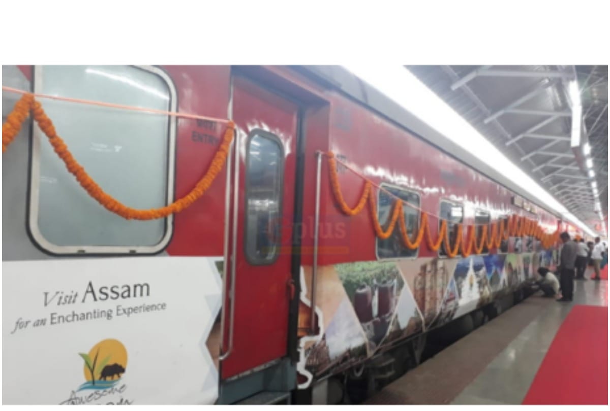 Advertisement of 'Awesome Assam' by painting a train in its colour