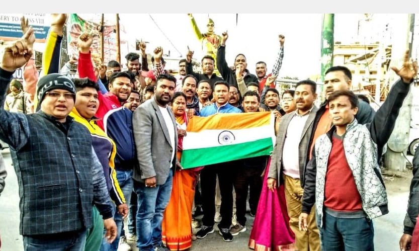 People shout slogans against Pakistan and terrorism