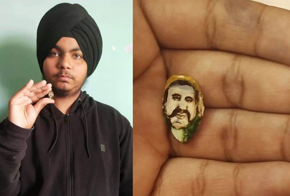 man draws picture of wing commander abhinandan on almond
