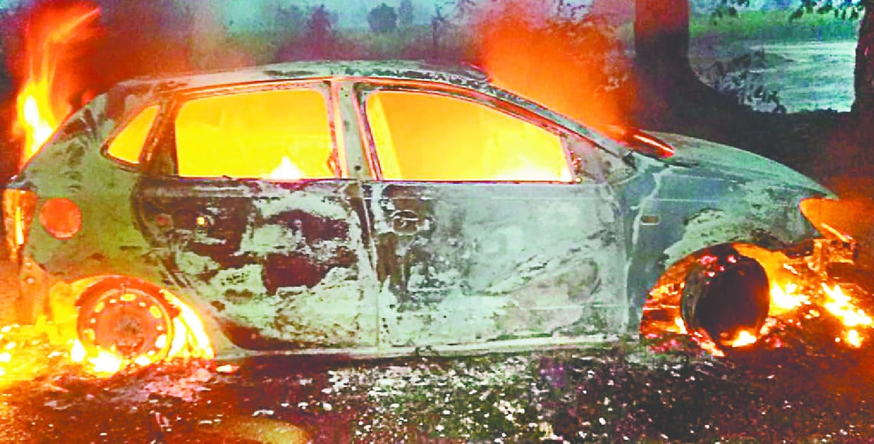 There was a fire in a car with short circuits