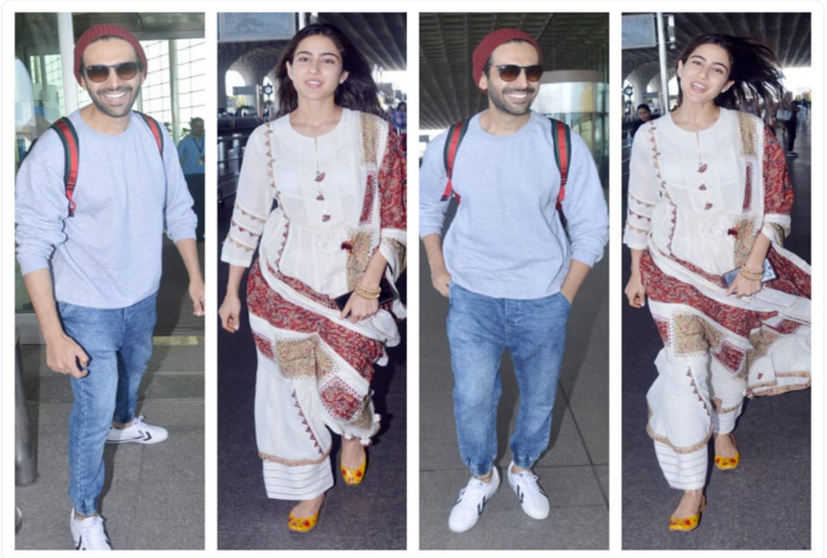 Sara Ali Khan and Kartik Aaryan spotted at the airport