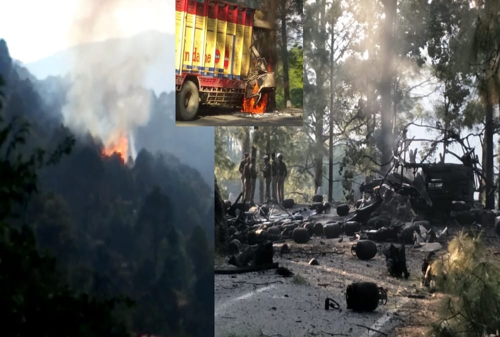 Lpg gas cylinder blast during Running truck caught fire at kotdwar Highway 