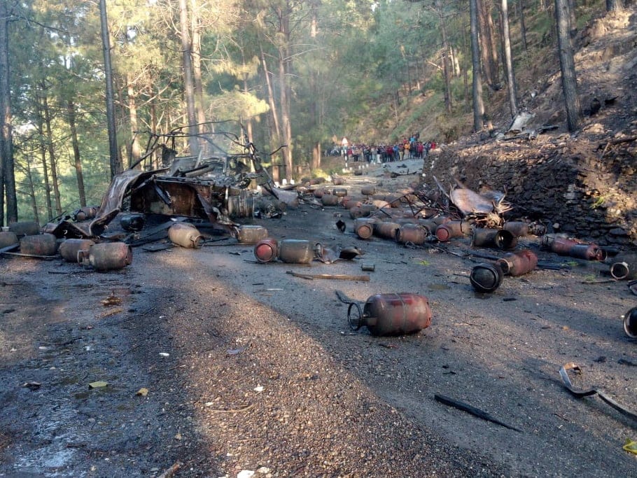 Lpg gas cylinder blast during Running truck caught fire at kotdwar Highway 
