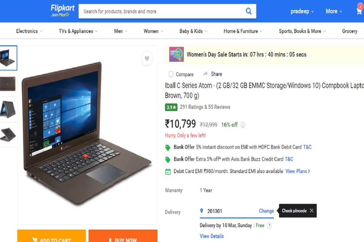 Flipkart women's day sale 2019, Buy laptop, smartphone and more with heavy discount