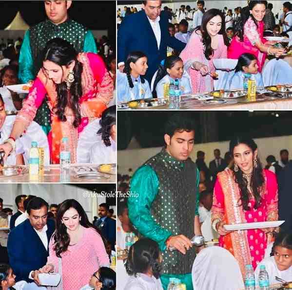 akash ambani and shloka video from anna seva ambani family serve food to 2000 people