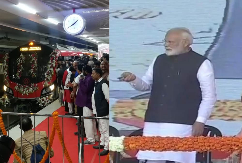 prime minister modi inaugrated lucknow metro from amausi to munshi pulia.