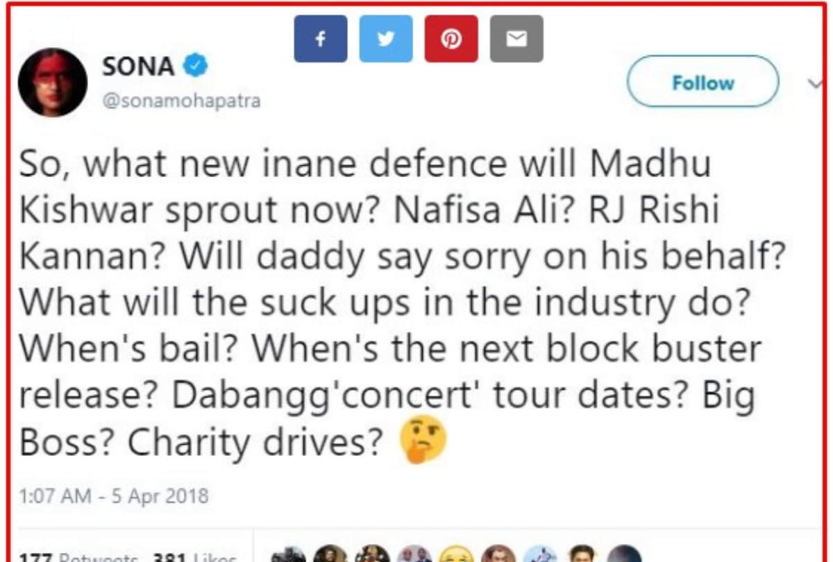 Sona Mohapatra has complained to Twitter for flooding Salman Khan tweets