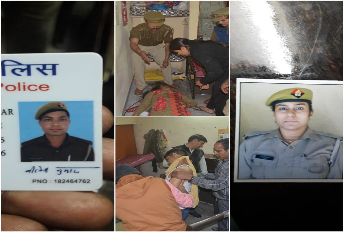 Suicide note written by constable sitting near by his wife dead body
