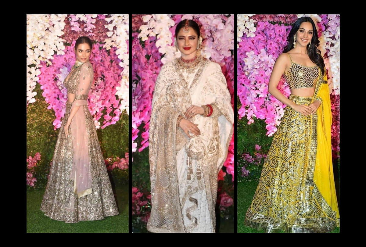akash ambani shloka mehta reception rekha malaika arora juhi chawala look glamorous