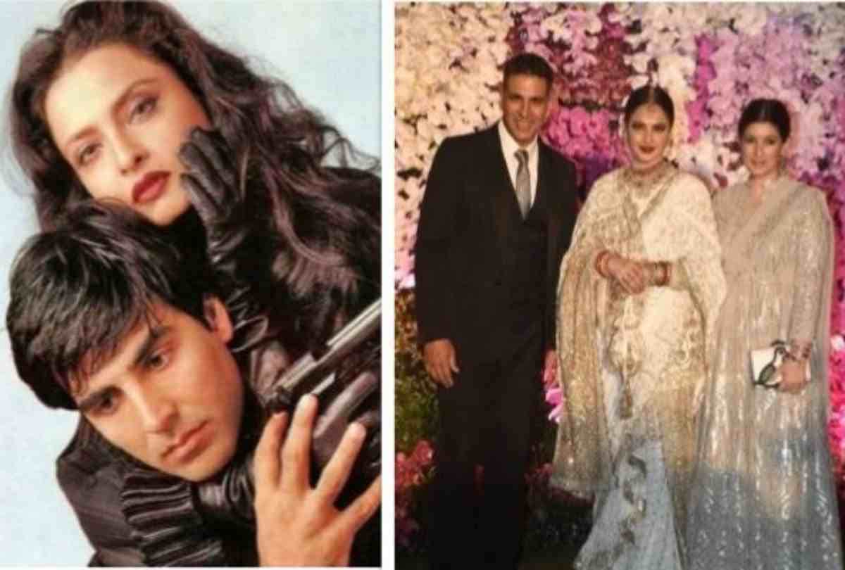 akshay kumar and twinkle khanna posed with rekha at akash ambani and shloka mehta reception