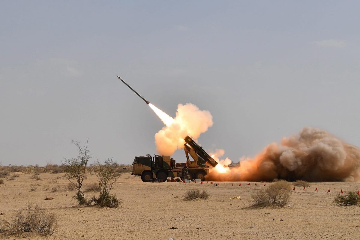 DRDO developed Enhanced Range Pinaka rockets user trials conducted at Balasore and Pokhran