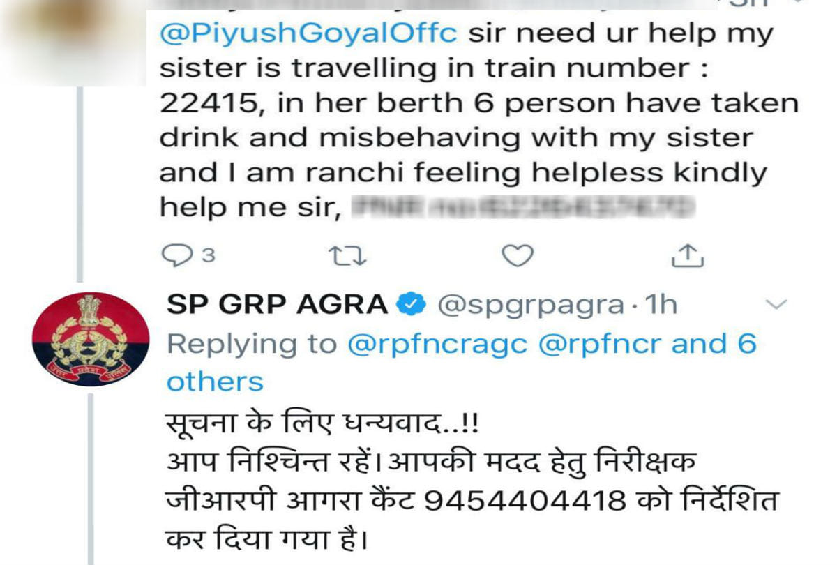 brother tweet to rail minister please help my sister in train