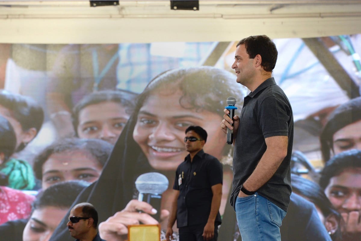 Rahul Gandhi as part of his campaign addresses hundreds of students in Chennai
