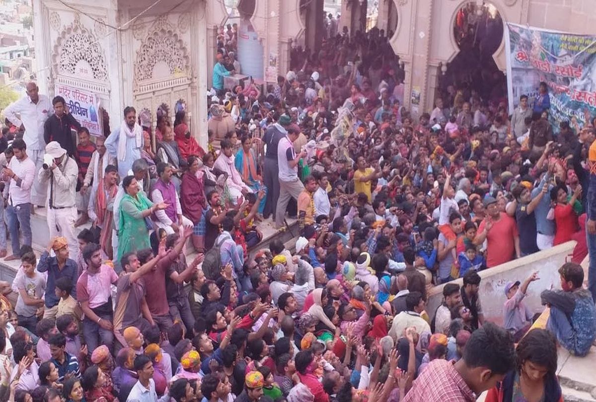 laddu holi in shriji temple barsana before lathmar holi