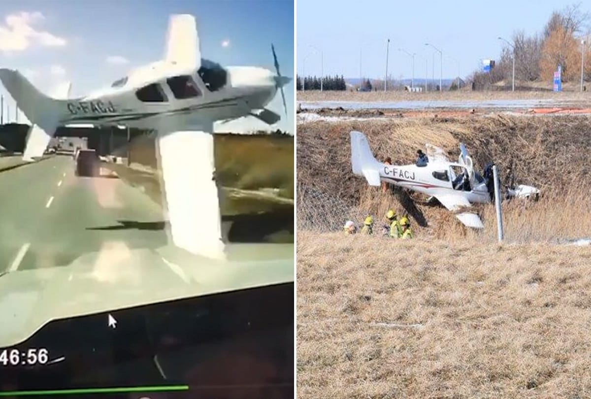 small plane narrowly misses truck on highway before crashing NEAR airport footage has gone viral
