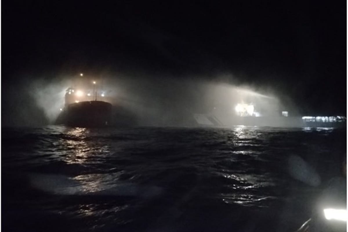Indian Coast Guard ships Vikram and Shoor doused major fire on board a ship Sagar Sampada