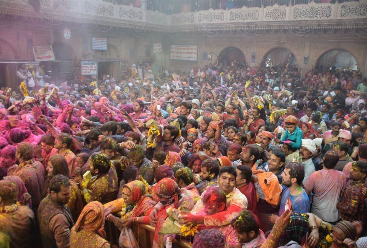 Holi celebration in Banke Bihari Temple vrindavan On Rangbhari Ekadashi