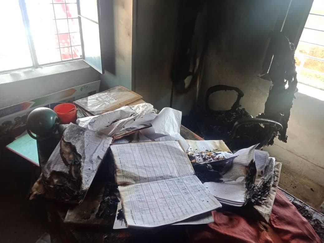 chaotic elements set fire to the office of the school and bikes