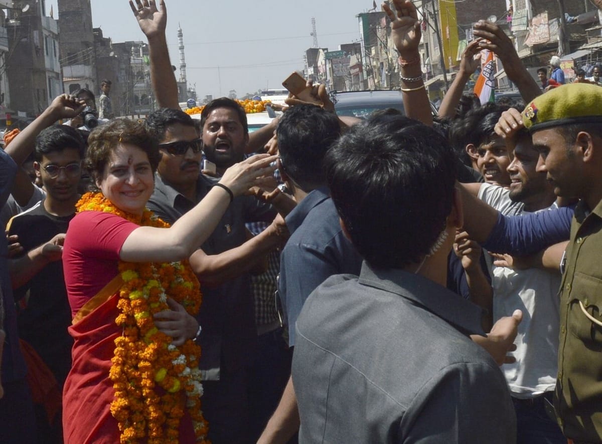 Priyanka gandhi road show in bhadohi for loksabha election 2019