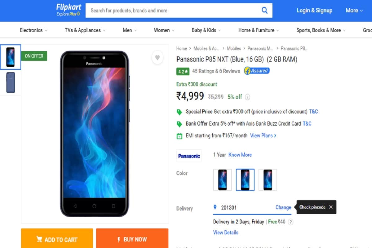 Panasonic P85 NXT Launched in India with 2GB RAM at Rs 4,999
