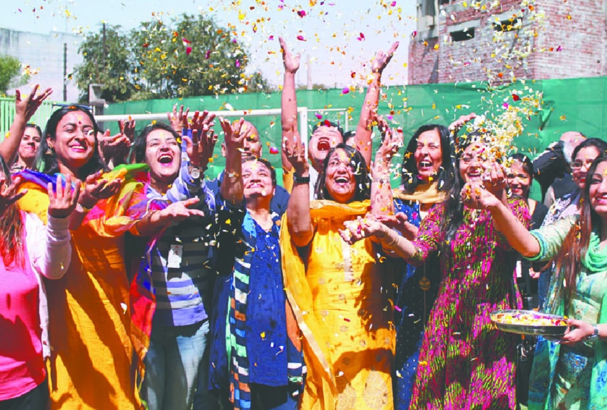 People celebrate holi festival in noida