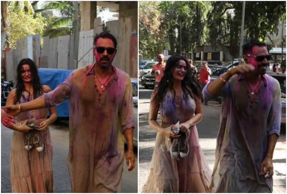Arjun Rampal along with girlfriend Gabriella Demetriades celebrates Holi