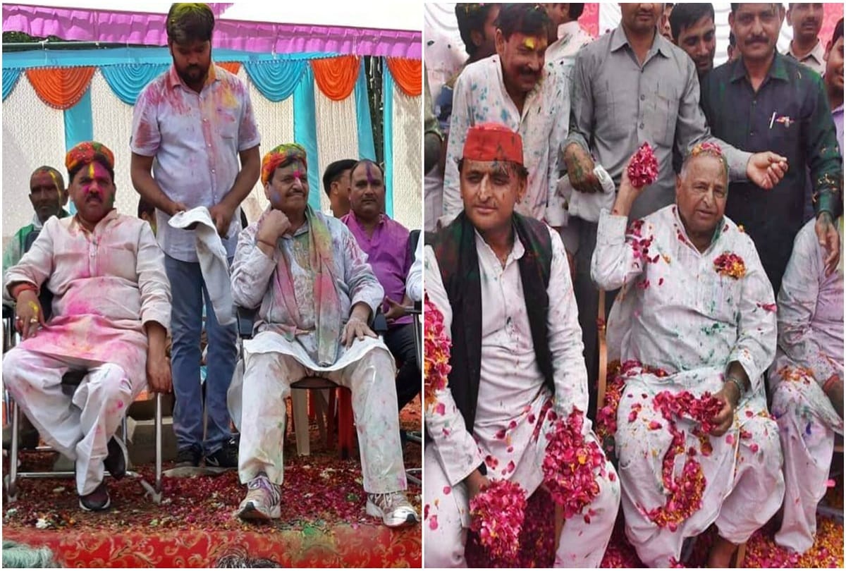 mulayam singh yadav and shivpal singh first time celebrate holi festival like this