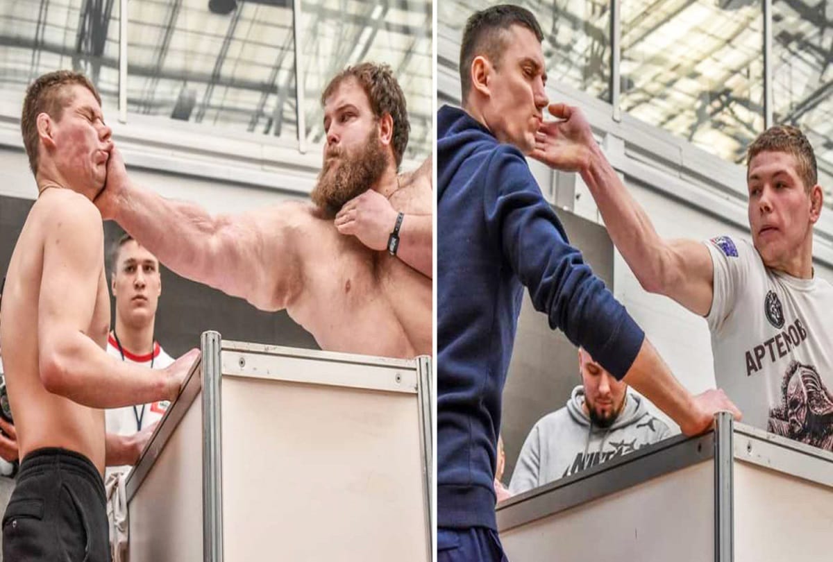 bizarre Russian slap competition each other hard and win video viral of slapping championship 