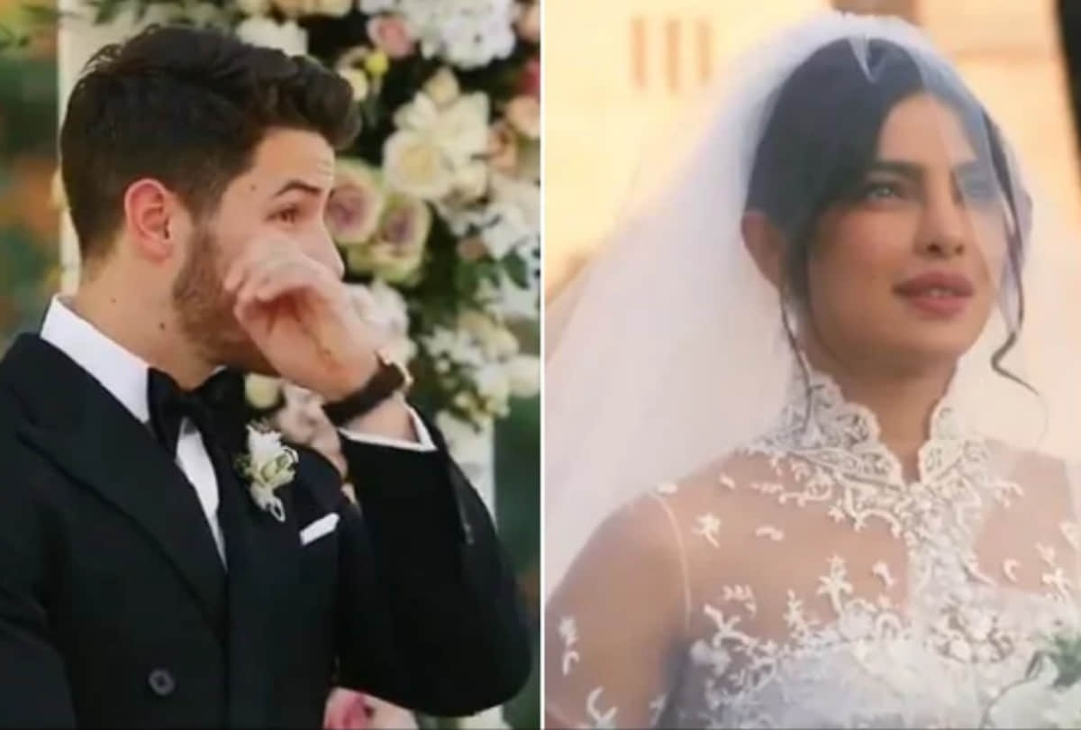 nick jonas got emotional to see bride priyanka chopra