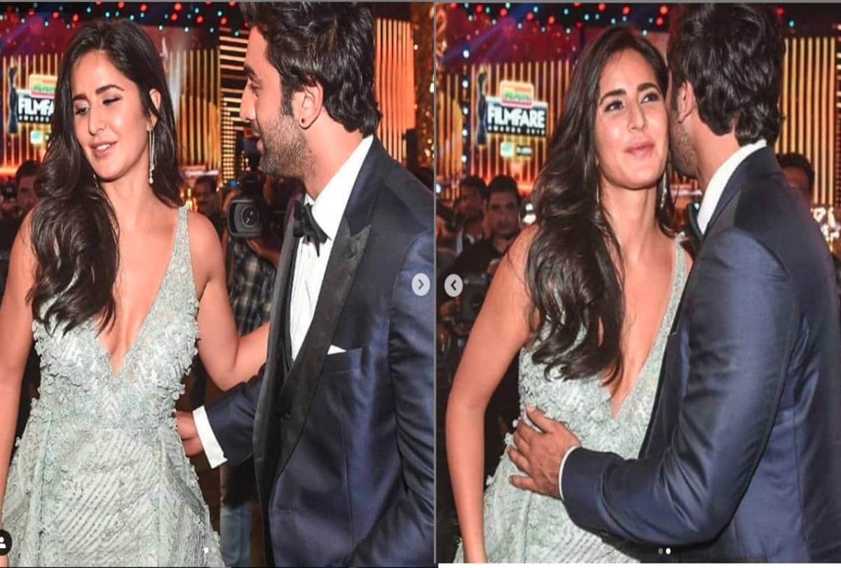 ranbir kapoor and katrina kaif met friendly at filmfare infront of katrina kaif