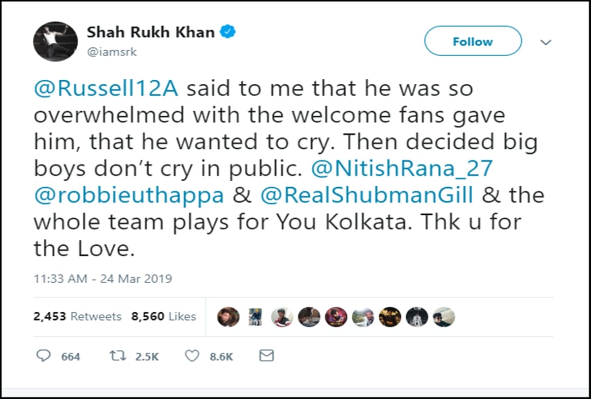 IPL 2019: Andrew Russell wanted to cry after KKR's win over SRH, Shah Rukh Khan reveals secret