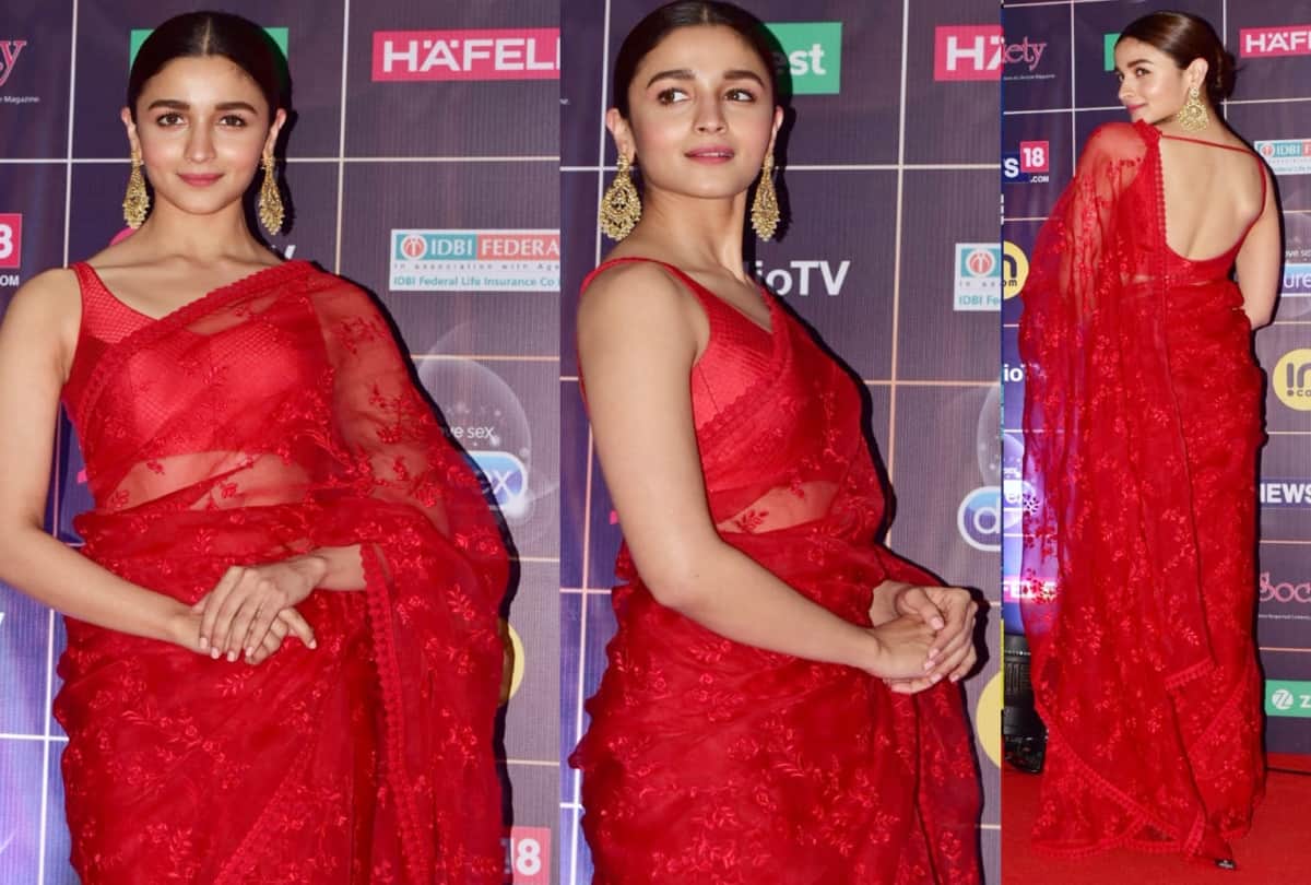 Alia Bhatt looks gorgeous in this beautiful red Sabyasachi saree and chandbali