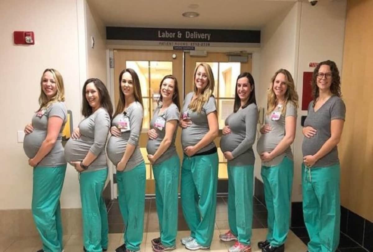 9 labor unit nurses got pregnant at the same time Maine Medical Center in united states