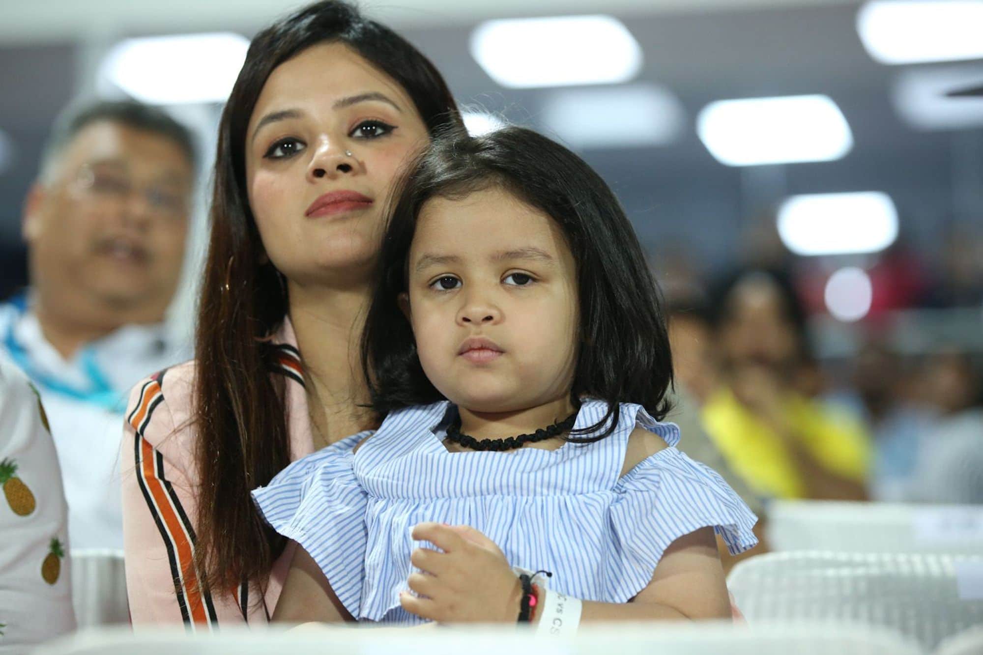 Ziva cheers for daddy MS Dhoni during DC vs CSK match at Feroz Shah Kotla
